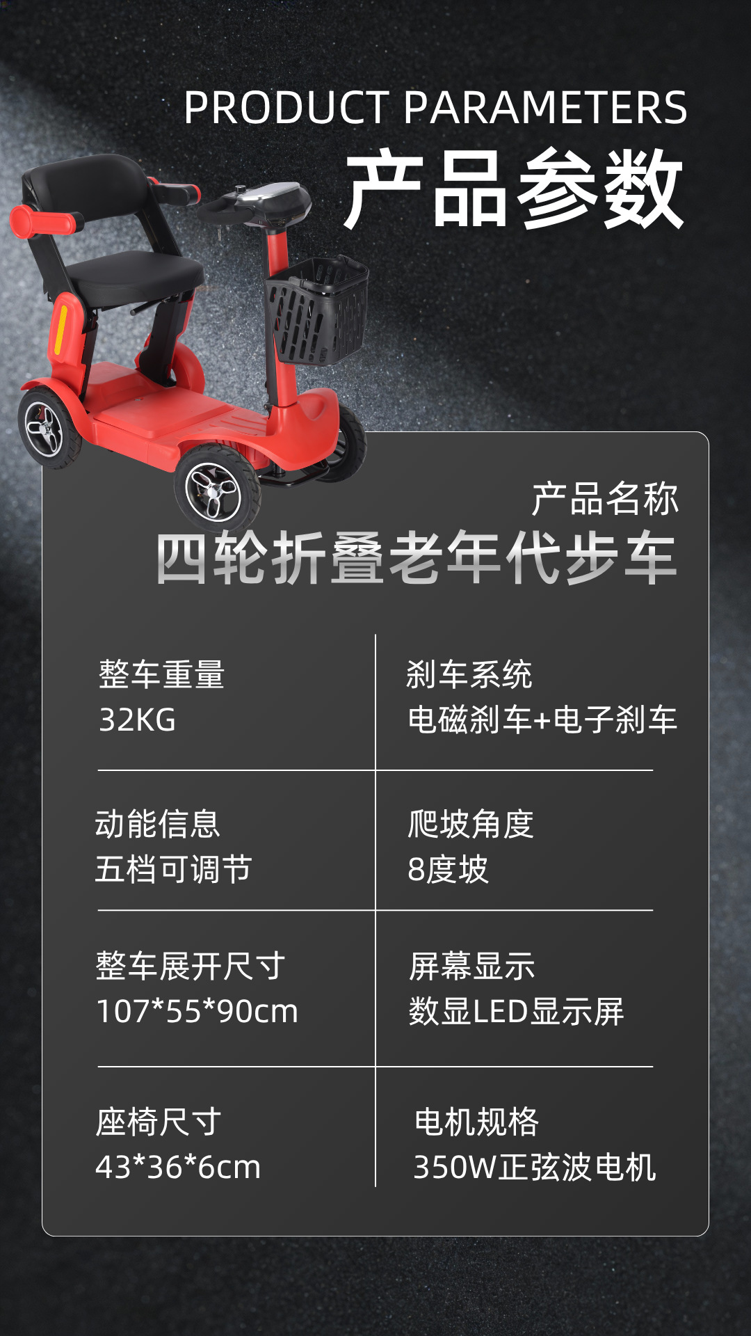 M3 mobility scooter for the elderly, four-wheel electric vehicle, foldable and portable, safe elderly mobility aid, cross-border certified, MOQ