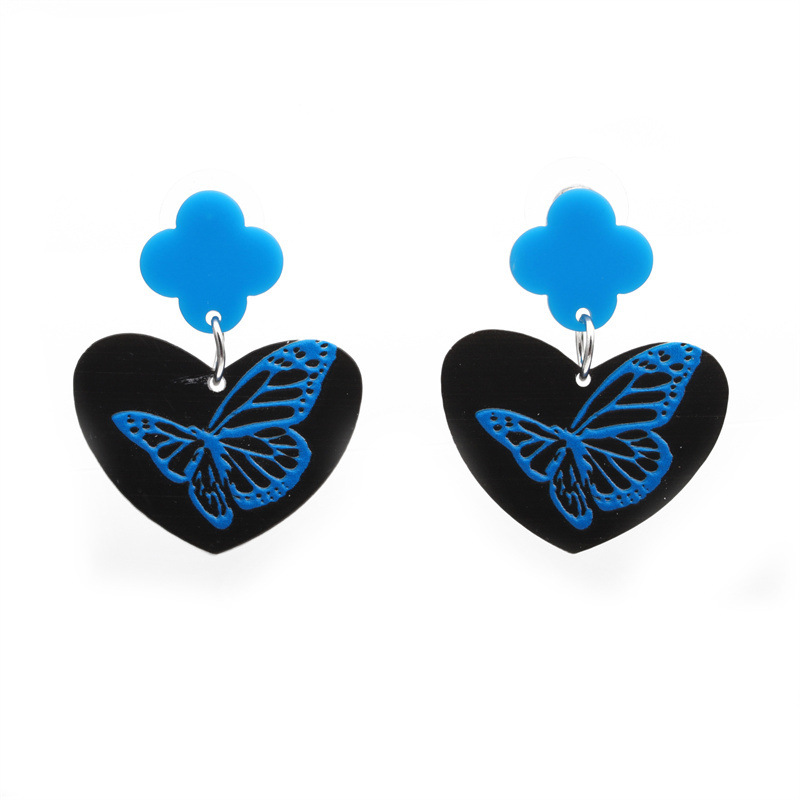 Europa y América simple púrpura amor mariposa contraste color acrílico Stud pendientes verano acrílico arco pendientes