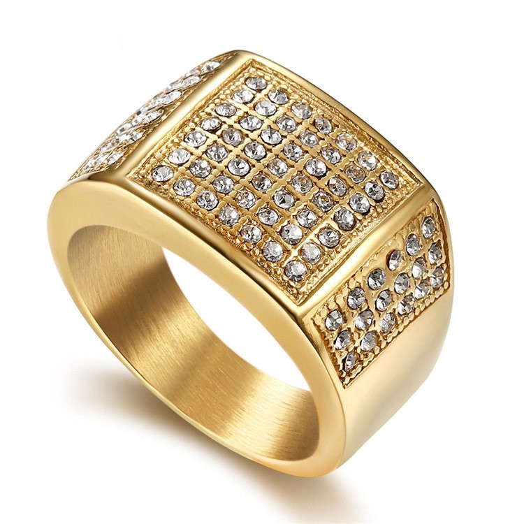 European and American men's titanium steel ring diamond-embedded gold-plated artistic stainless steel ring in stock wholesale titanium steel ring