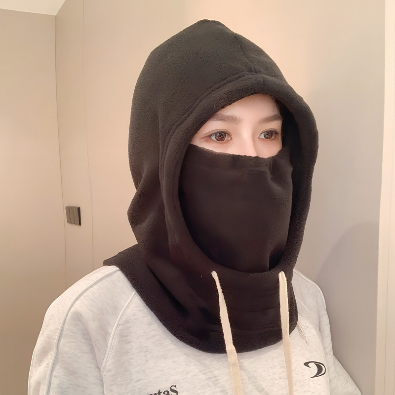 户外骑行防风帽秋冬加厚围脖面罩一体帽防寒围脖摇粒绒抽绳包头帽|undefined