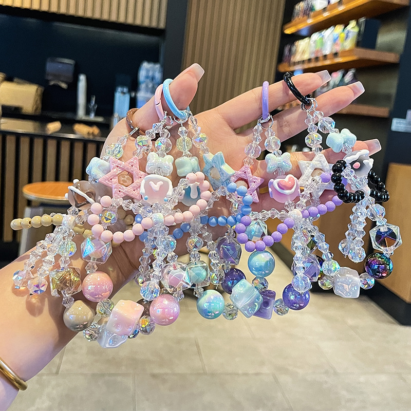新しい六芒星弓携帯電話ストラップ女性の手作り diy ビーズバッグぶら下げクリエイティブポータブル高級携帯電話チェーン|undefined