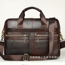 新款时尚百搭复古出差公事商务手提包男士皮包真皮电脑公文包批发