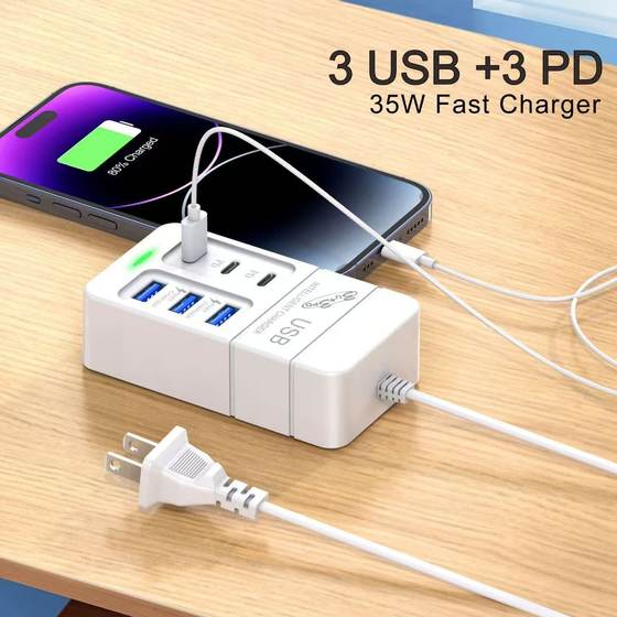 Cross-border new plug-in mobile phone charger 3pd3usb multi-port charging head socket 40w fast charging 3A seat charging