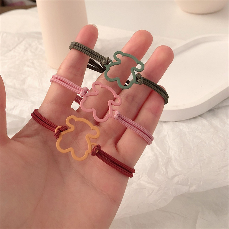 Oso de metal banda de goma anillo de cabello de niña corazón de alta elástica cuerda de cabeza temperamento de cabello de cola de caballo accesorios de cabello