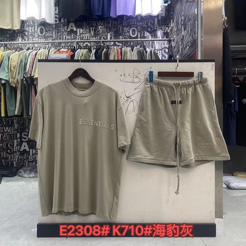 FOGESS Camiseta de cuello redondo, manga corta, camiseta de cuello de terry, pantalones cortos, set suelto, moda masculina, juventud, 18 - 24 años