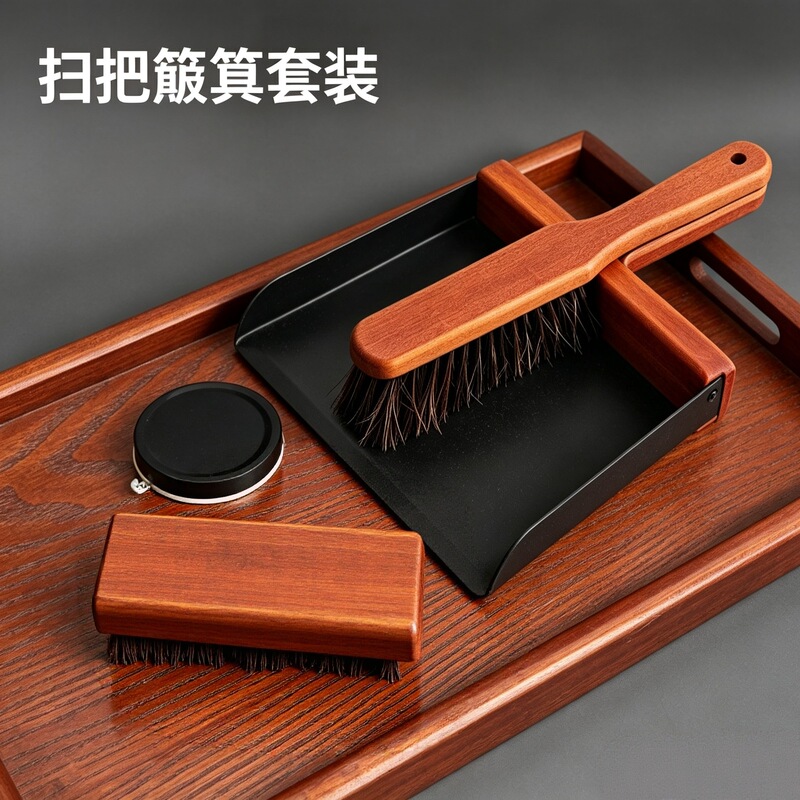Acacia Wood Horsehair Broom and Dustpan Set, Window Sill and Desk Cleaning Brush, Specifically for Desks and Computer Tables