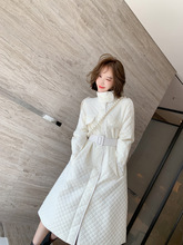 MIUCO設計感菱格腰帶收腰顯瘦中長款保暖棉服外套女2022秋冬新款