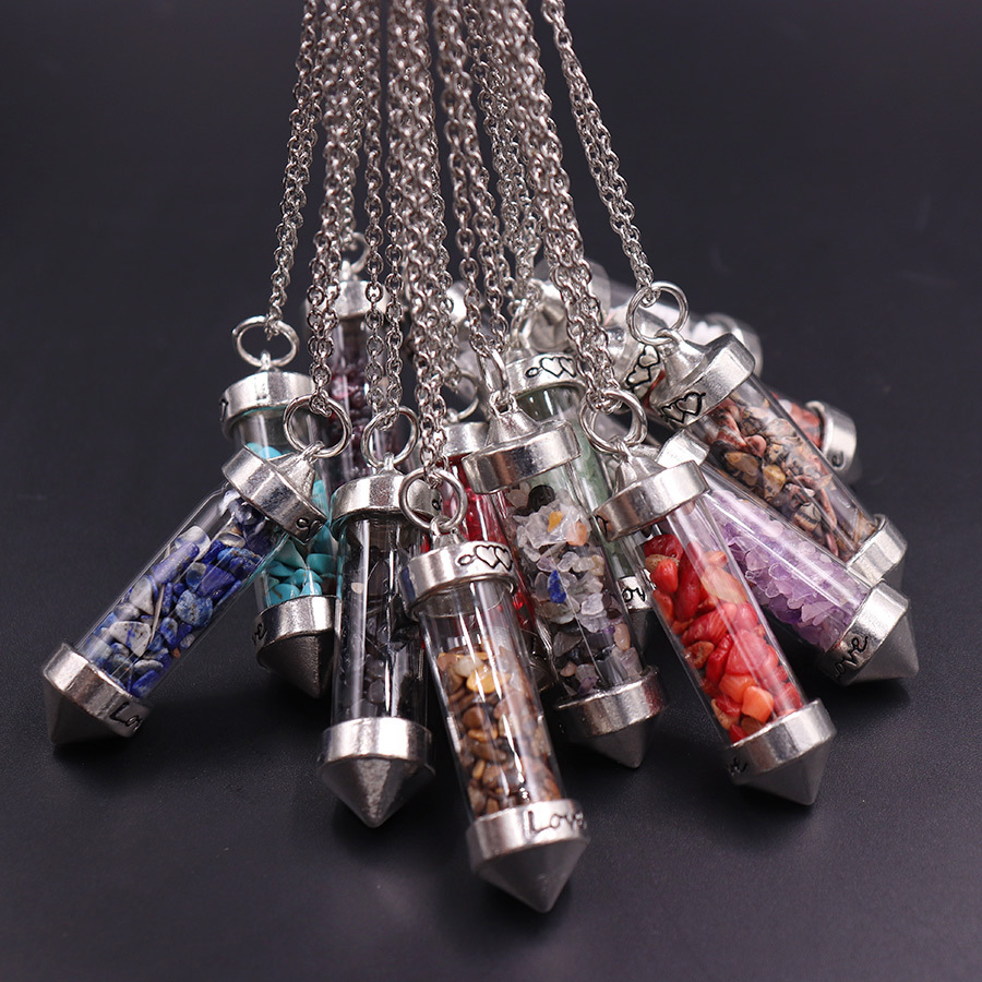 Nuevo collar largo de cristal con doble punta cónica y piedras trituradas, estilo corazón, amor, pareja, cadena para suéter, venta al por mayor image 6