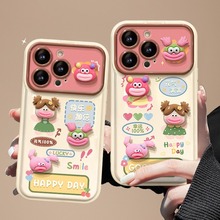 适用苹果15手机壳iPhone14香肠嘴女孩公仔13翻盖镜子12可爱搞怪XS