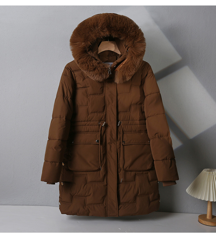 Ropa de algodón para mujeres de invierno largo nuevo cuello de cabello grueso con capuzas de moda de algodón delgada amiga de la moda de abrigo de algodón