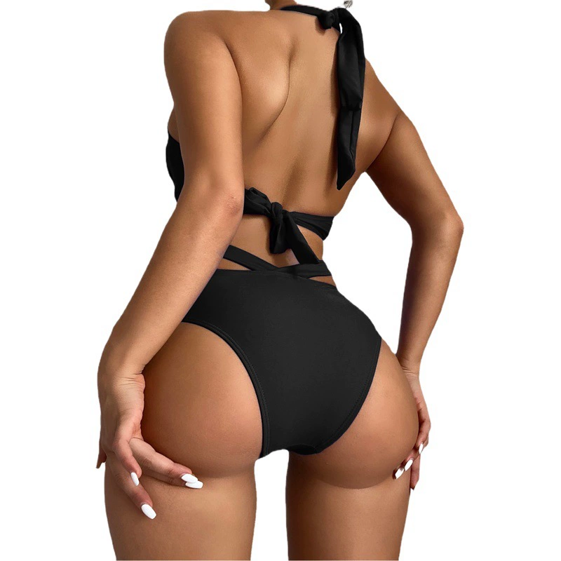 Трансграничный 2025 европейский и американский новый купальник бикини с разрезом на косточках, модный сексуальный купальник бикини с высокой талией и принтом