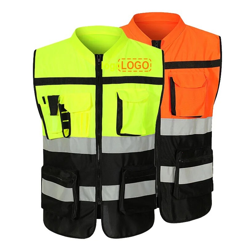 Custom Printing Logo Multi Pockets High Visibility Reflective Breathable Workwear Motorcycle Reflective Security Vest