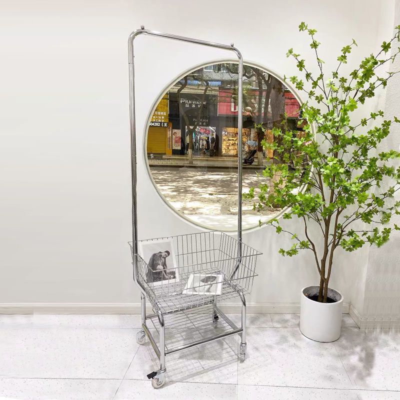 可移动带轮衣帽架服装店轻奢展示架落地带篮网红拍照女装挂衣架|undefined