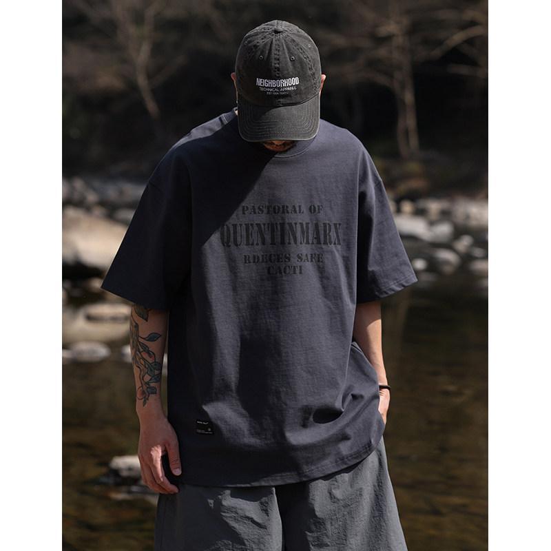 Quentinmarx Japanese-Style Men's Heavyweight Short-Sleeve T-Shirt, Pure Cotton, Loose Casual Tee Designer Brand