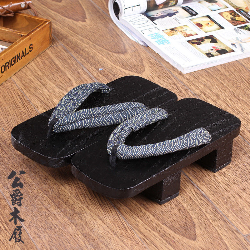 Men's Wide-Soled Wooden Clogs with Two Teeth, Japanese Traditional Style for Men and Women