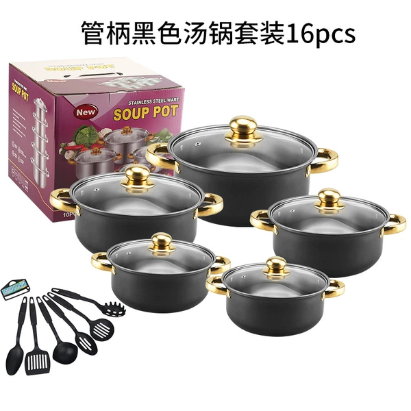 Golden set, black tableware, 16 pieces