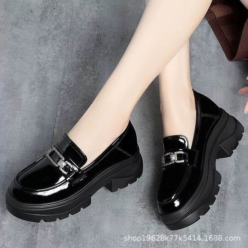 2024, весенне-осенняя женская обувь из натуральной мягкой кожи, модные женские туфли на мягкой подошве со стразами, маленькие кожаные туфли на платформе с толстой подошвой для женщин