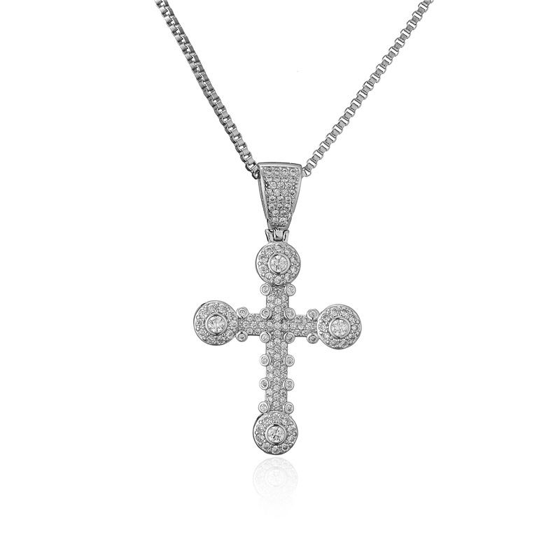 punk style copper micro-inlaid zircon cross pendant necklace