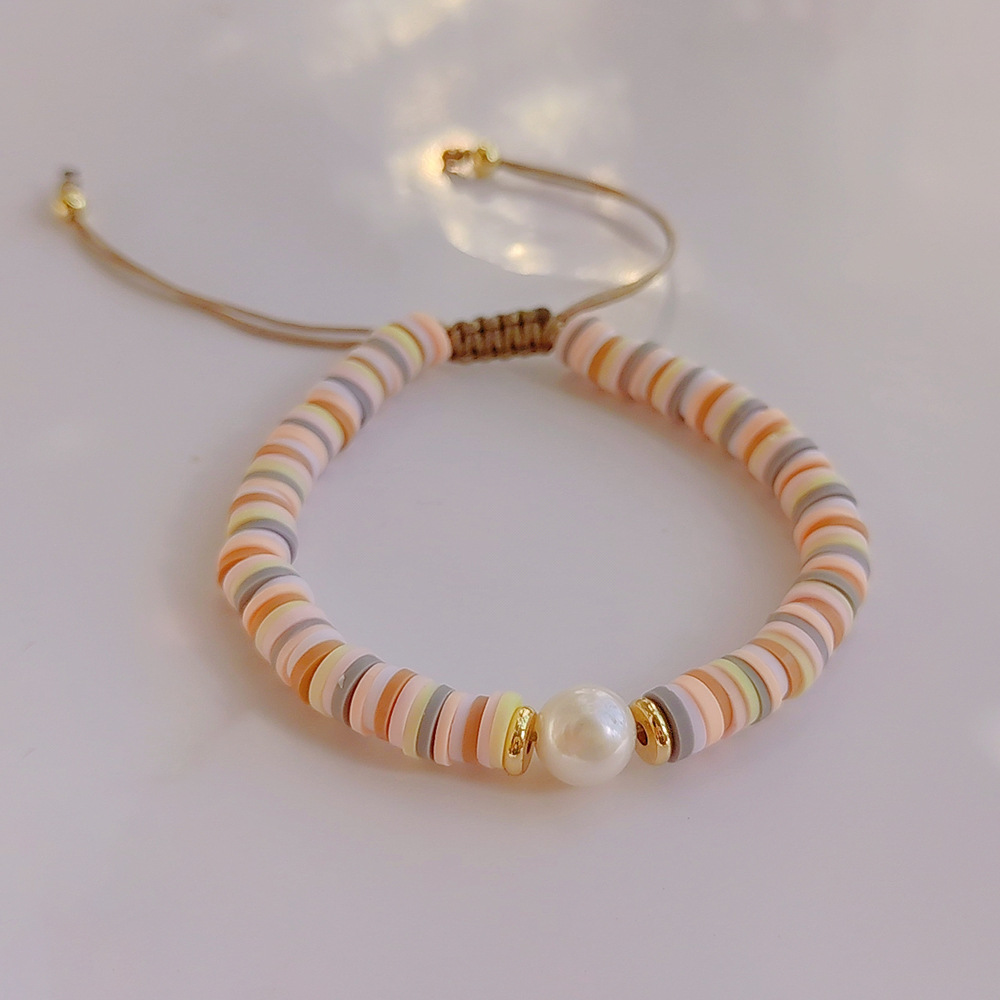 1 Piece Fashion Round Pearl soft clay Copper Knitting Gold Plated Womenu0027S Bracelets