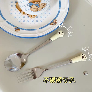 Ins Style Creative Claw Ceramic Handle Stainless Steel Tableware Gift Cute Dessert Spoon Portable Home Spoon Fork Set