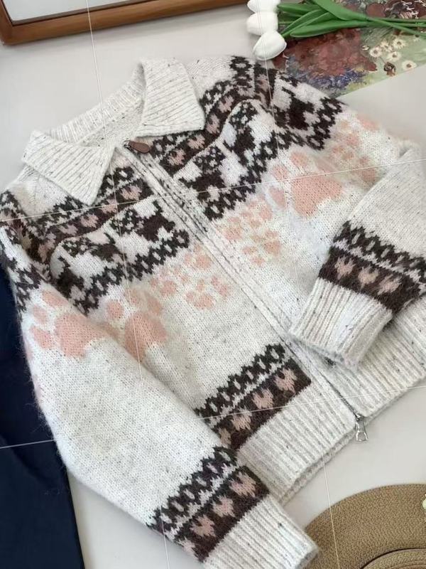 小狗费尔岛毛衣外套秋冬加厚款针织开衫女复古温柔软糯女装针织衫|undefined