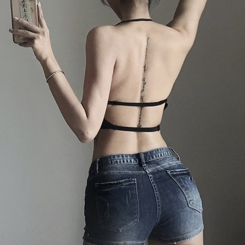 Large backless one-piece sexy daily soft steel ring without protruding spots, big breasts, small bra, beautiful back glossy underwear