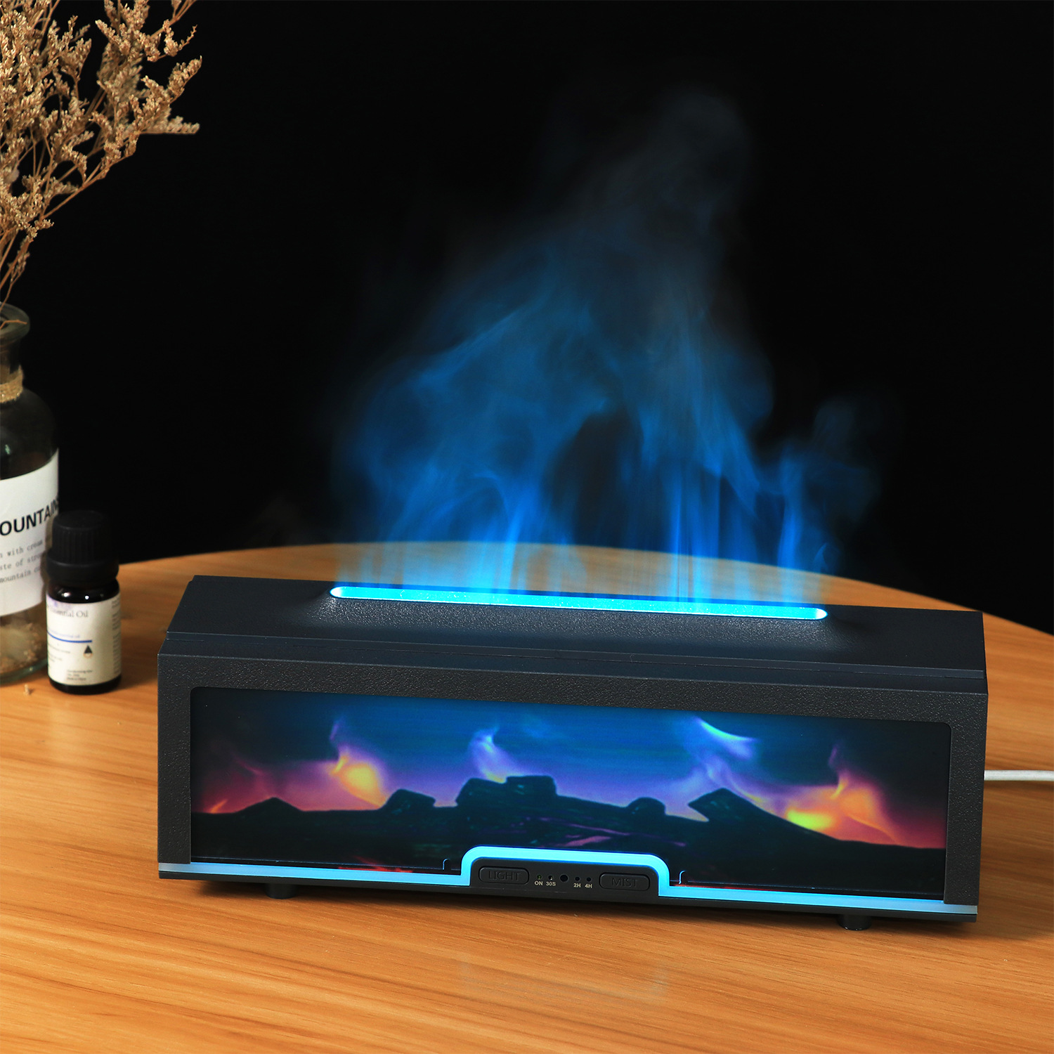 Nuevo acrílico transfronterizo 200ml humidificador de chimenea 3D llama de atmósfera lámpara de escritorio de luz colorida máquina de fragancia