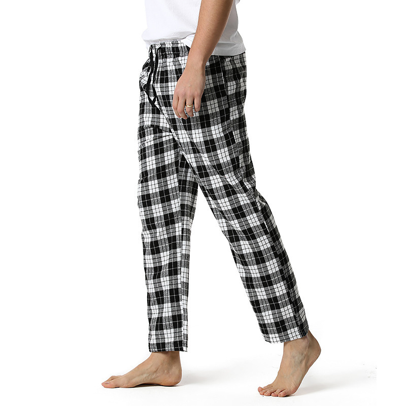 Men's Flannel Pajama Pants Casual Long Pants Cotton Plaid Straight Pants with Side Pockets Homewear_voghion.com