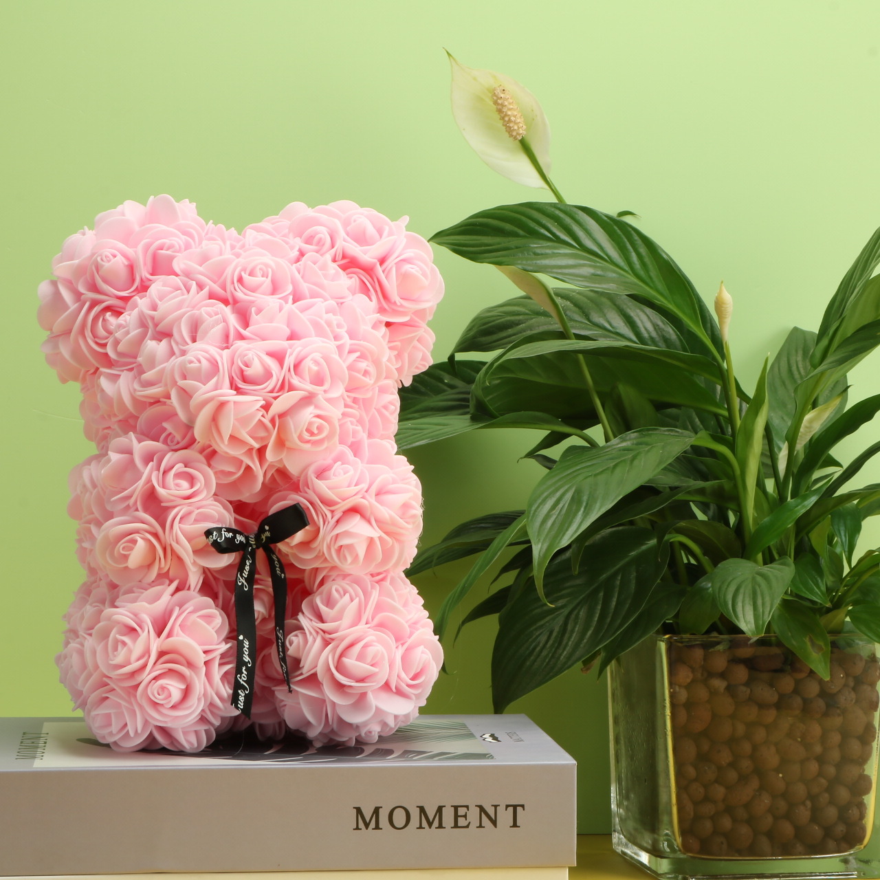 Flor preservada oso rosa 520 regalo del Día de San Valentín tienda de flores supermercado PE espuma flor abrazo oso rosa