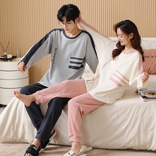 华夫格情侣睡衣女秋冬季长袖2022新款家居服男春秋可外穿休闲套装