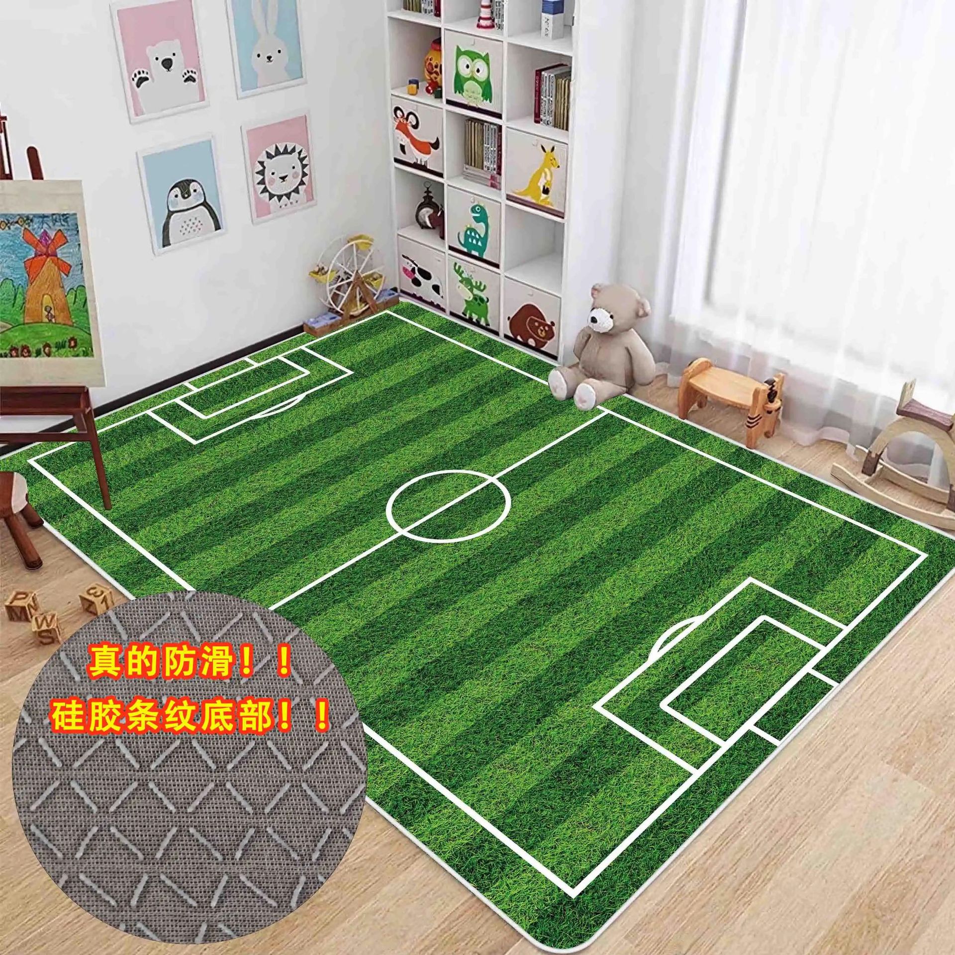 Alfombrilla de entrenamiento de fútbol interior verde simple para el hogar, resistente a la suciedad y fácil de cuidar, alfombrilla de terciopelo de cristal antideslizante, alfombrilla resistente al desgaste