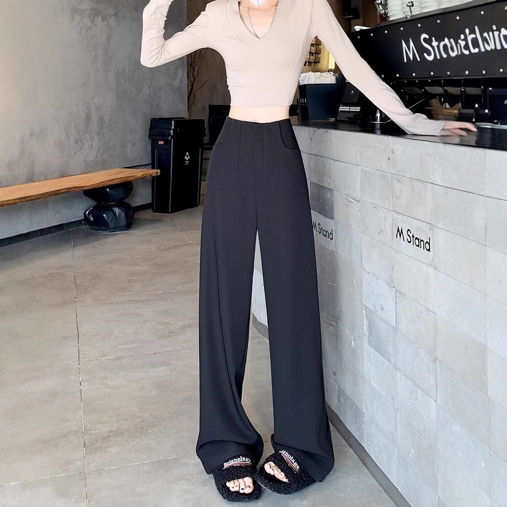 Pantalones de piernas anchas grises para mujeres 2025 primavera nueva cintura alta relajada relajada pantalones casuales rectos pantalones de traje estrechos