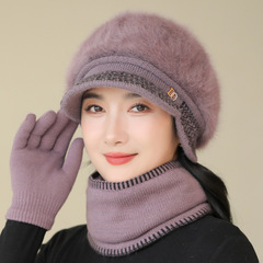 兔毛针织毛线帽子女秋冬季百搭冬天保暖帽妈妈中老年人护耳鸭舌帽
