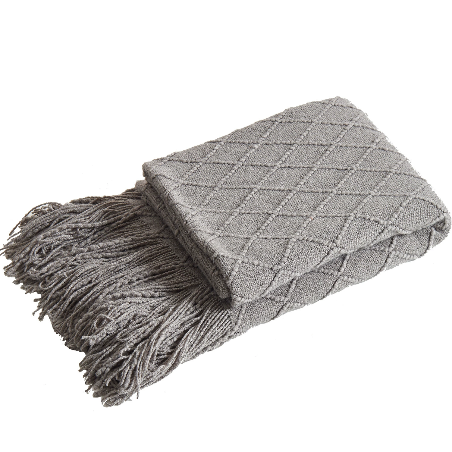 Nordic Retro Rhombus Wool Blanket, Knitted Fringe Throw, 125×170 cm, Bed & Sofa Blanket
