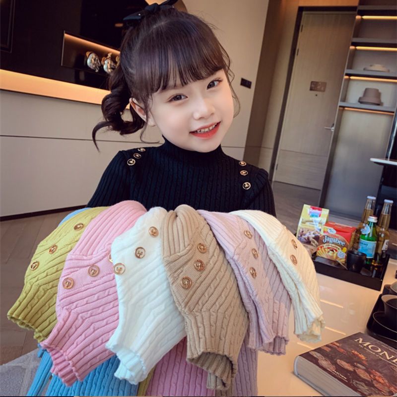 女童毛衣春装2023新款韩版儿童洋气套头麻花高领针织衫打底衫洋气