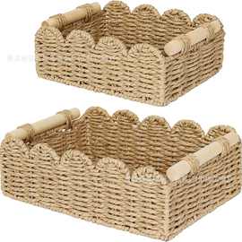 纸绳编织厕纸收纳篮手工编织带把手收纳筐马桶水箱搁架矩形整理架