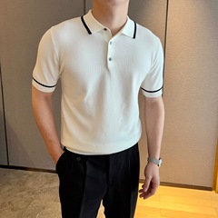 夏の新型半袖ニット男氷糸POLO襟付き修身クラシックビジネスtシャツ対外貿易クロスボーダー卸売り