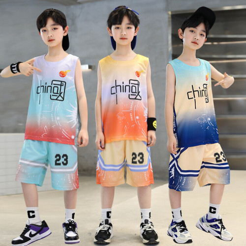 Children's Basketball Uniform Sport Set Training Outfit for Big Kids Boys Quick-Dry Short-Sleeve Short Shorts Two-Piece Summer Wear
