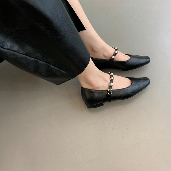 Exclusive autumn retro Mary Jane shoes square toe with rhinestones…