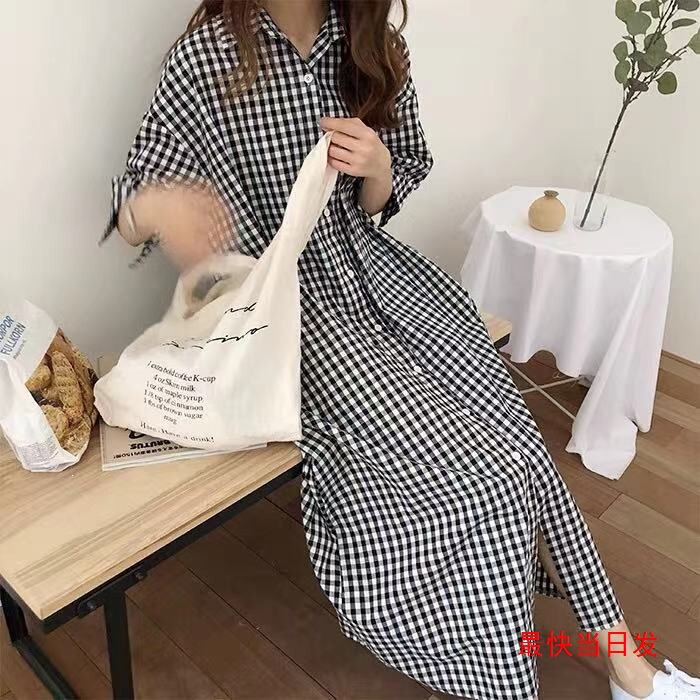 Korean Style Plaid Shirt Dress for Women 2026 Spring and Summer Short-Sleeved Cotton and Linen Extra-Long Over-The-Knee Loose-Fitting Stylish Shirt Korean Style Plaid Shirt Dress for Women 2026 Spring and Summer Short-Sleeved Cotton and Linen Extra-Long Over-The-Knee Loose-Fitting Stylish Shirt