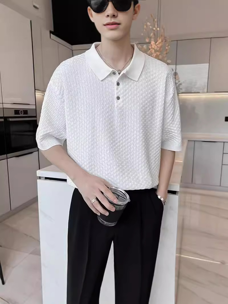 Verano 2024 nueva moda polo de manga corta camiseta nueva tendencia de punto a cuadros