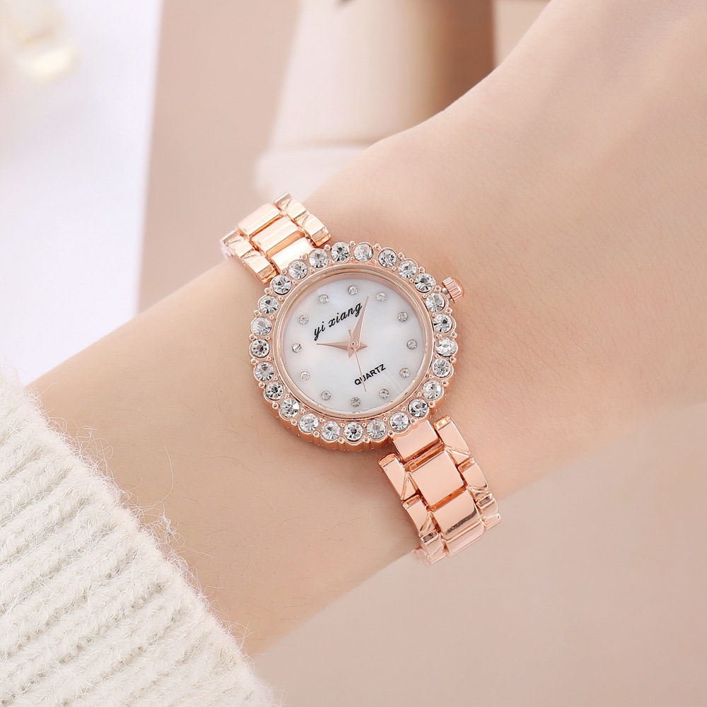 Comercio exterior nueva estudiante femenina estilo coreano simple diamante punto diamante femenino ins estilo universitario temperamento Internet celebridad correa de acero reloj femenino