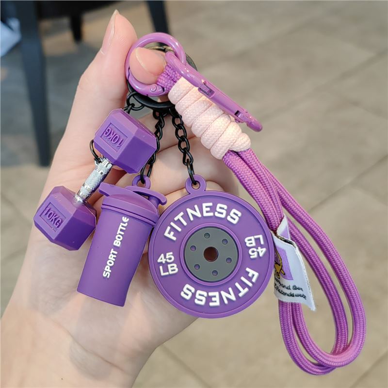 Llavero de fitness barra colgante deportivo creativo mancuerna mochila escolar periférica deportes taza de agua colgante regalo para hombres y mujeres