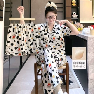 2026超市商场跨境女新款翻领绳子版云朵棉三件套带胸垫【M-XXL】