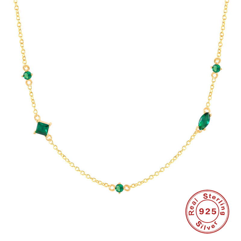 Women'S Gender Inlay Design 1 Piece 925 Sterling Silver Round Square Oval Zircon Cable Chain Necklace