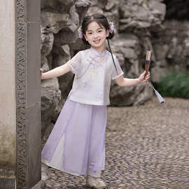 旗铂汉服女童2026新款夏儿童古风国风套装女孩新中式薄款唐装夏装
