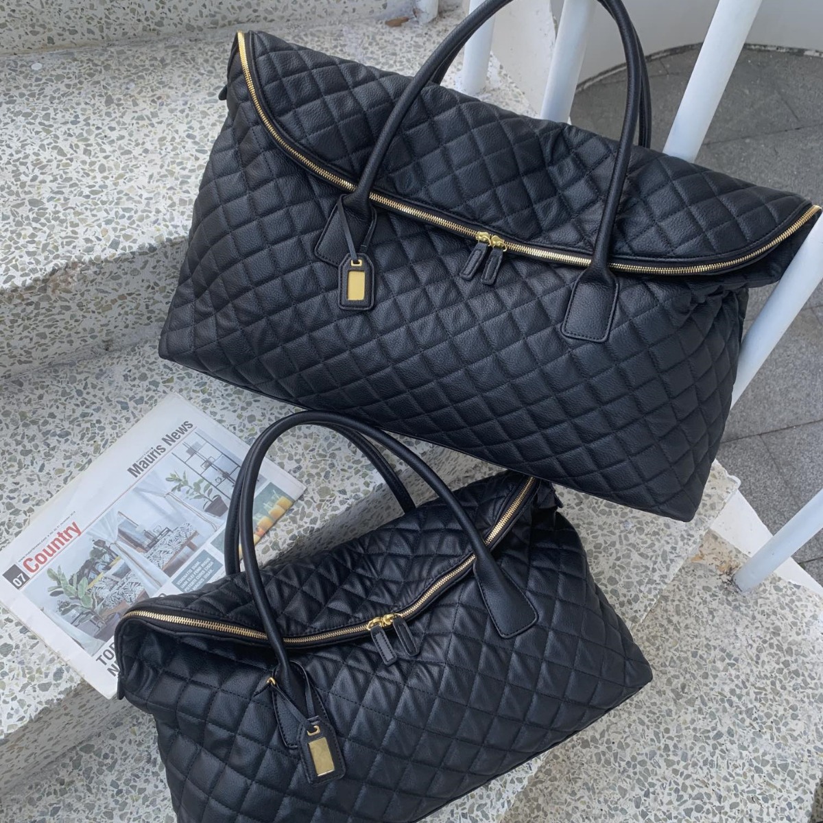 Soft Leather Quilted Travel Bag For Women, European & American Trendy Large Capacity Hand Luggage, Gym Bag, Shoulder Carry-On Bag - Thumbnail 3