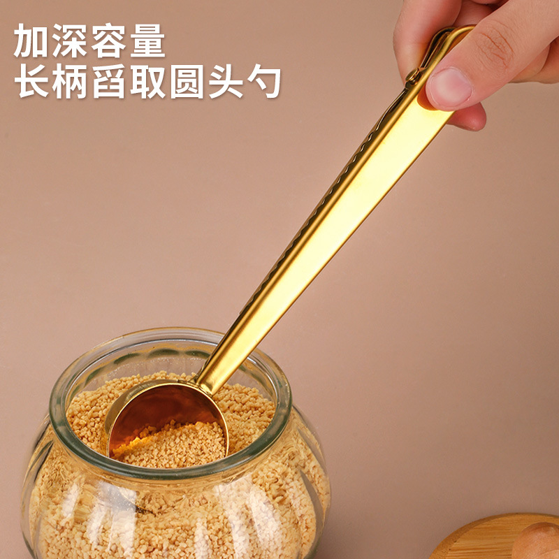 430 clip de cuchara de café de acero inoxidable dos en uno cuchara de leche en polvo para el hogar cuchara de medición herramienta para hornear clip de sellado