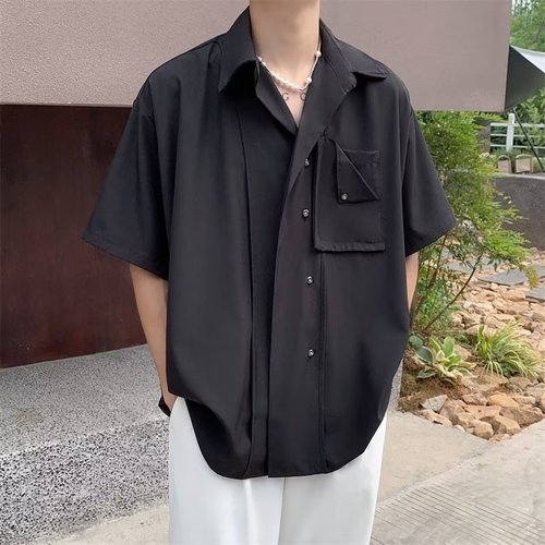 White Ice Silk Short Sleeve Shirt for Men - Summer Thin Model, Cool Style, Relaxed Feel, Draped Collar, British Elegant Cool Men's Clothing