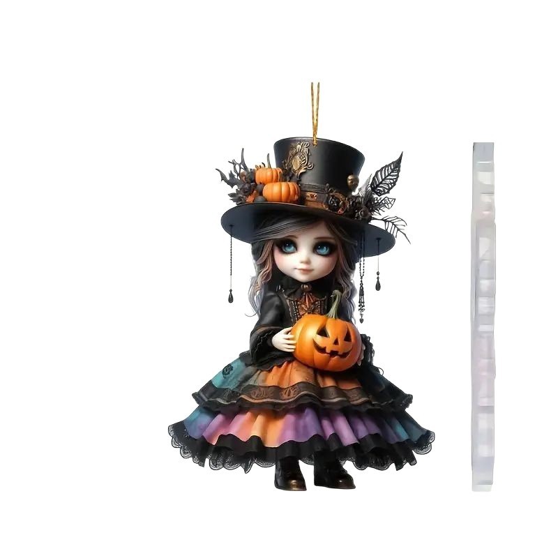 2025 新アクリル 2D カボチャ魔女ハロウィン装飾車のバックミラーペンダントバックパックペンダント|undefined